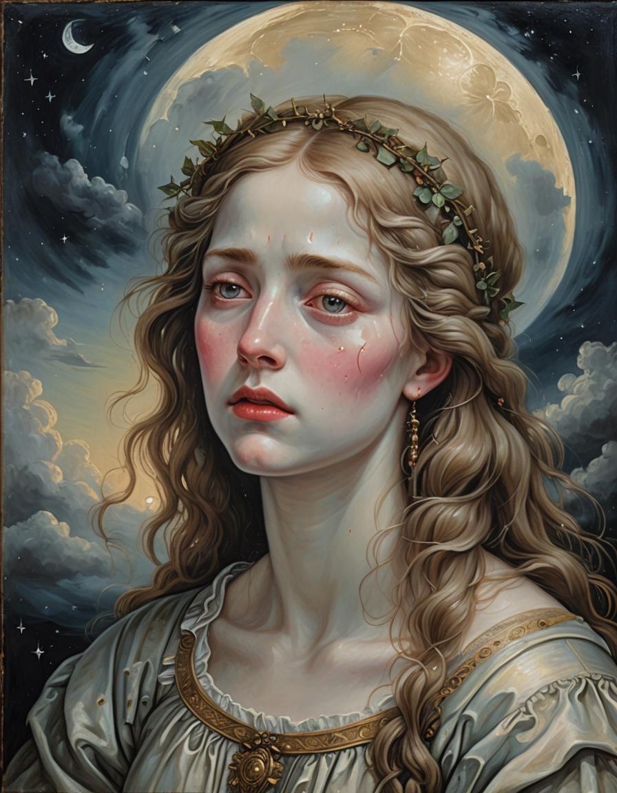 Renaissance Woman Gazing at Moonlit Sky