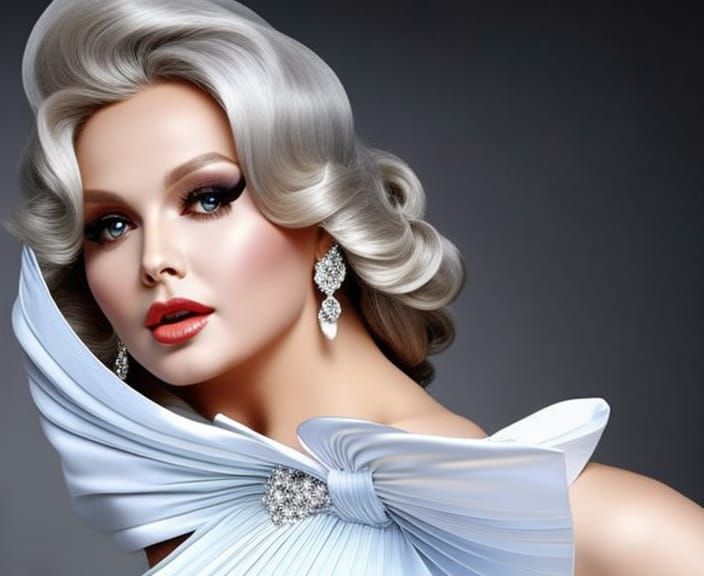 Marilyn Monroe in Baroque Silver Dress, Fantasy Portrait