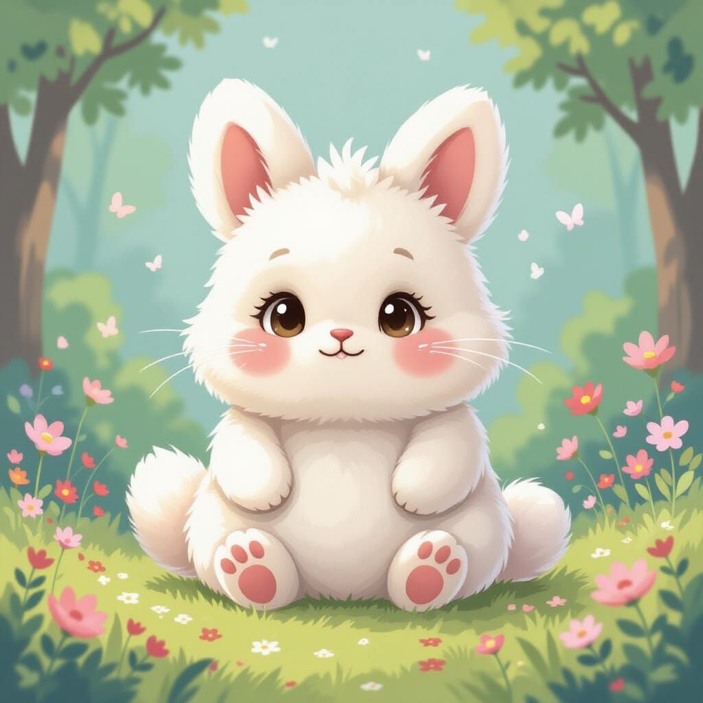 Adorable Fluffy Creature in the Style of Miyazaki