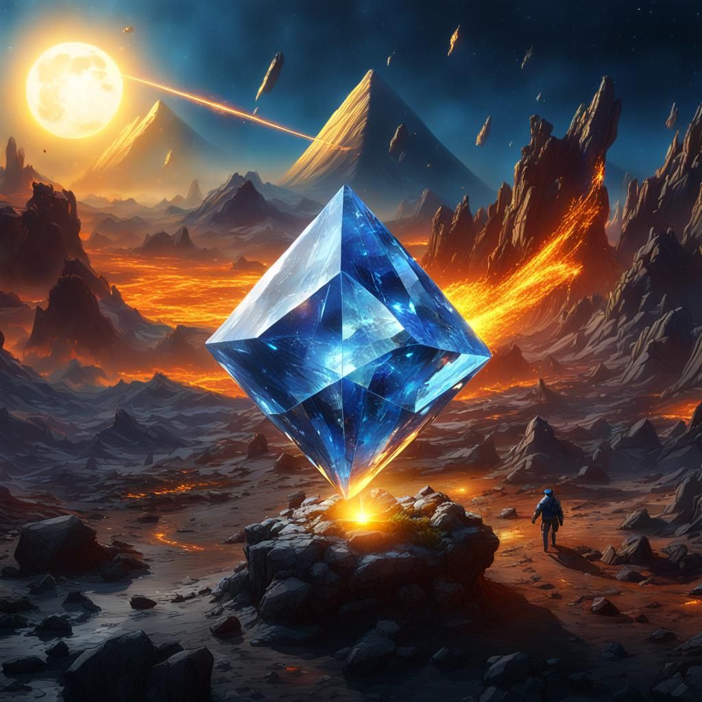 Fiery Planet and Crystal Octahedron: Fantasy Concept Art