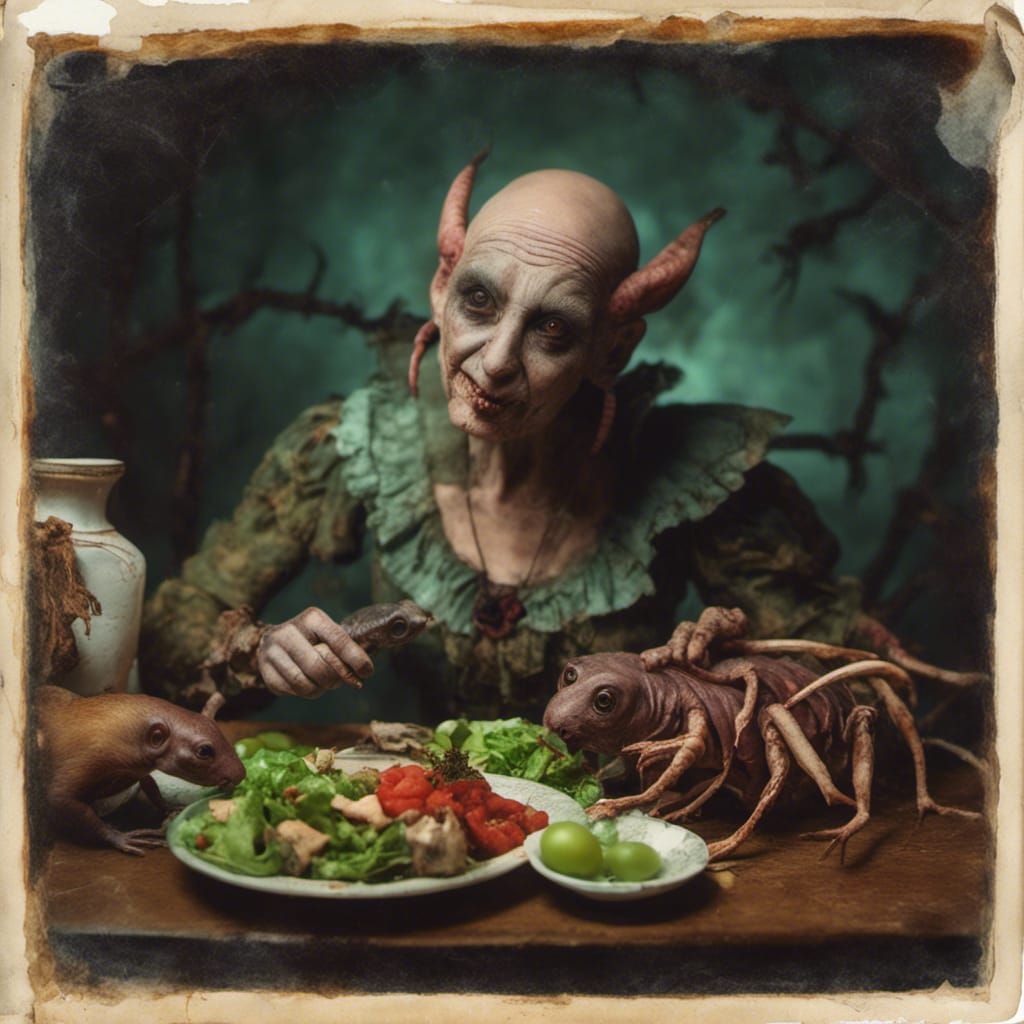 Mothman Woman's Macabre Salad in Primeval Forest