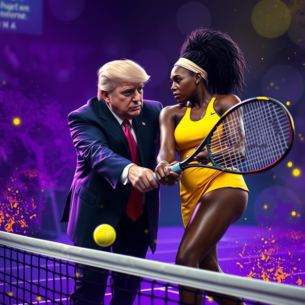 Trump and Williams Tennis Match, Fantasy Art