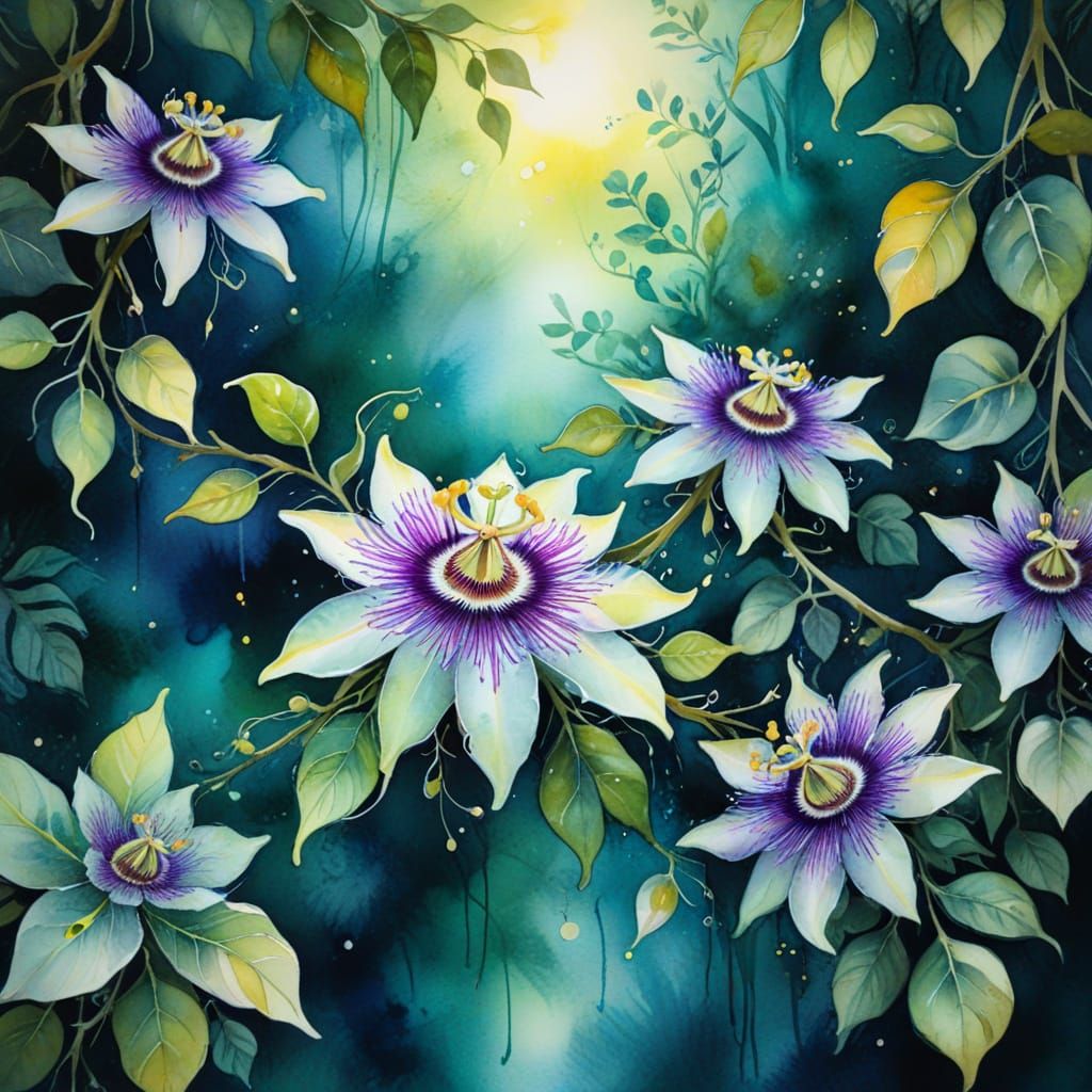 Lush Passion Flowers in a Tropical Jungle