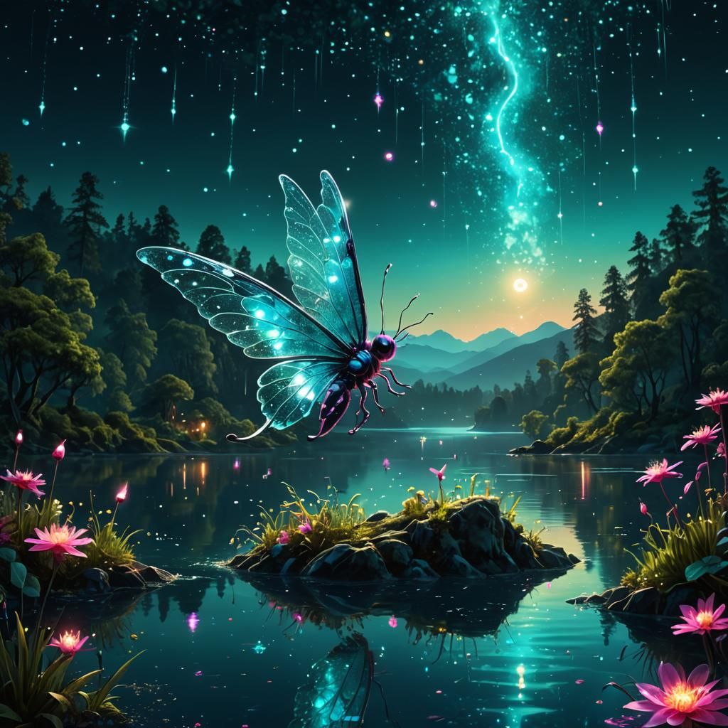 Glittering Mythical Lake in a High Contrast Fairyworld