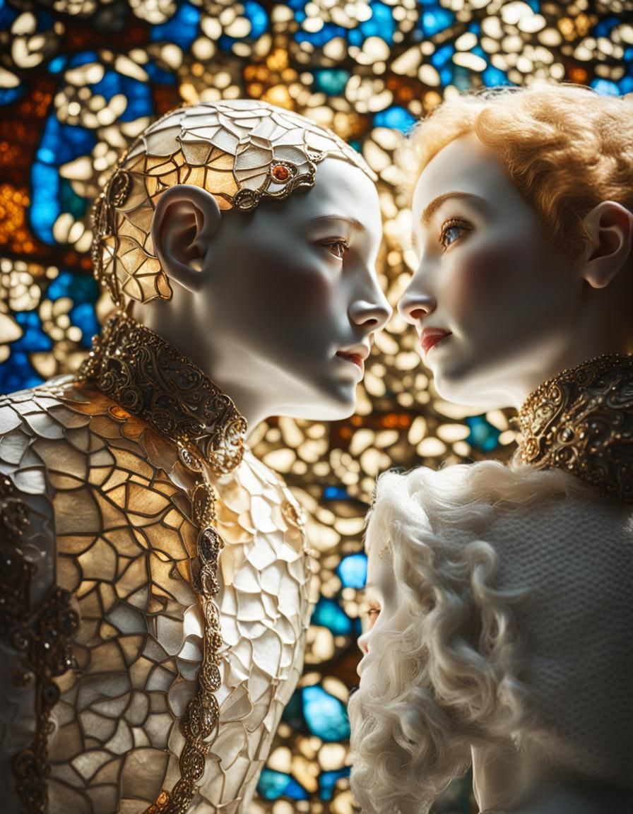 Porcelain Lovers in Hyperrealistic Cinematic Style