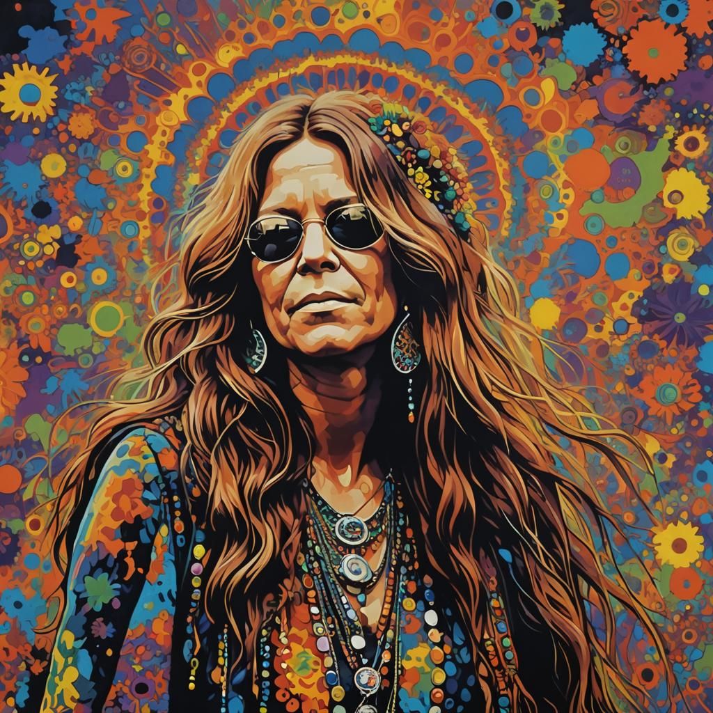 Janis Joplin at Woodstock: Psychedelic Acrylic Painting