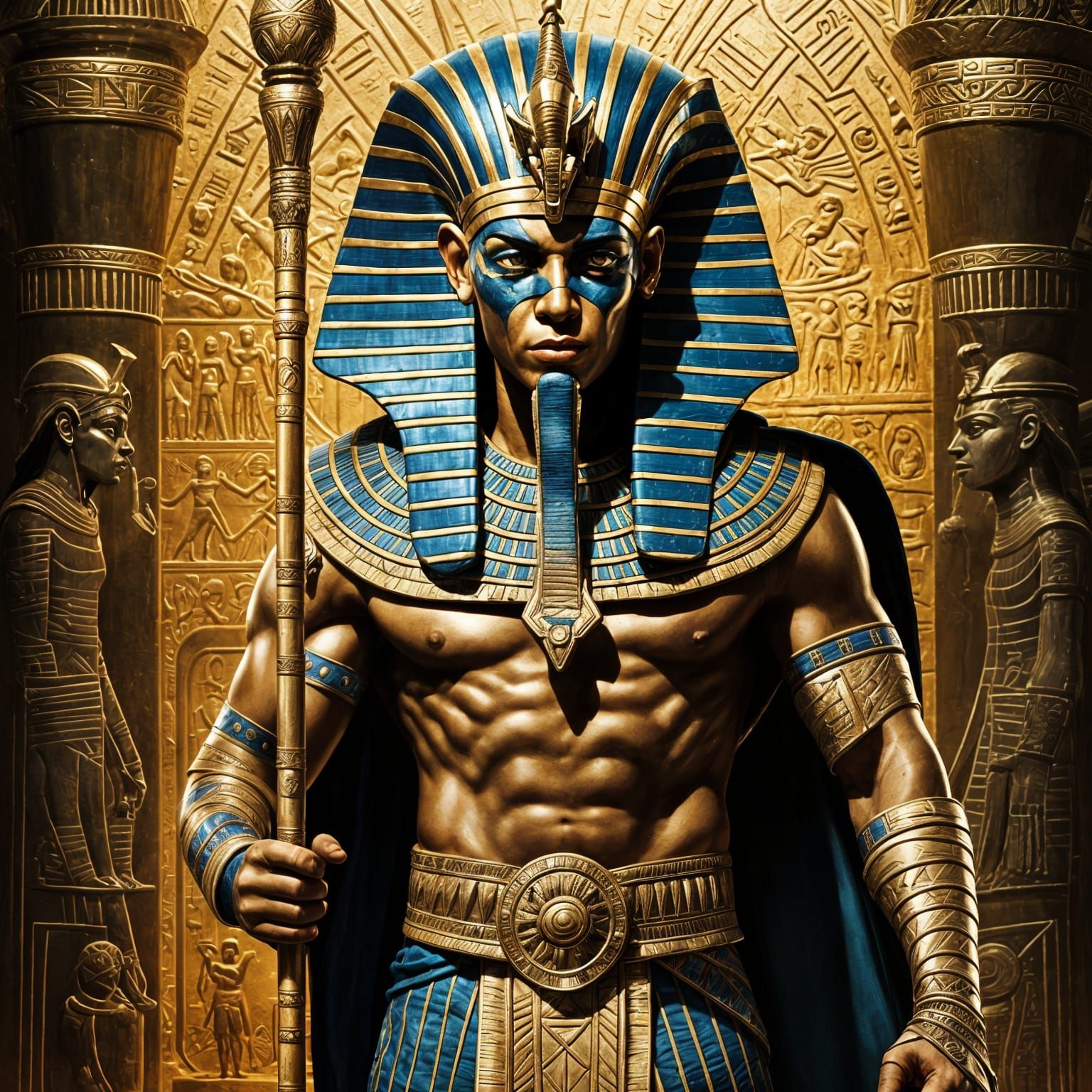 Egyptian Cyborg Pharaoh in Storm, Detailed Matte Painting