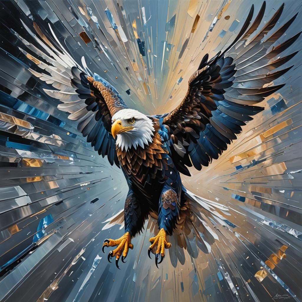 Dynamic Crystal Eagle Impasto Painting in Hyperspace