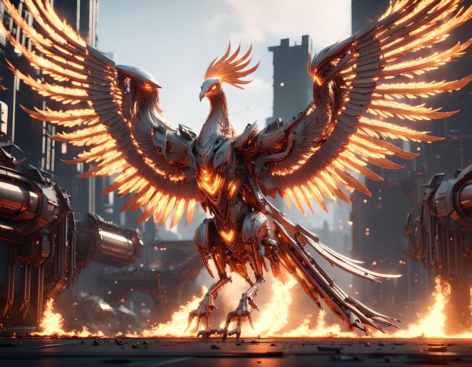 Furious Phoenix Burns Town: Cinematic Sci-Fi Render