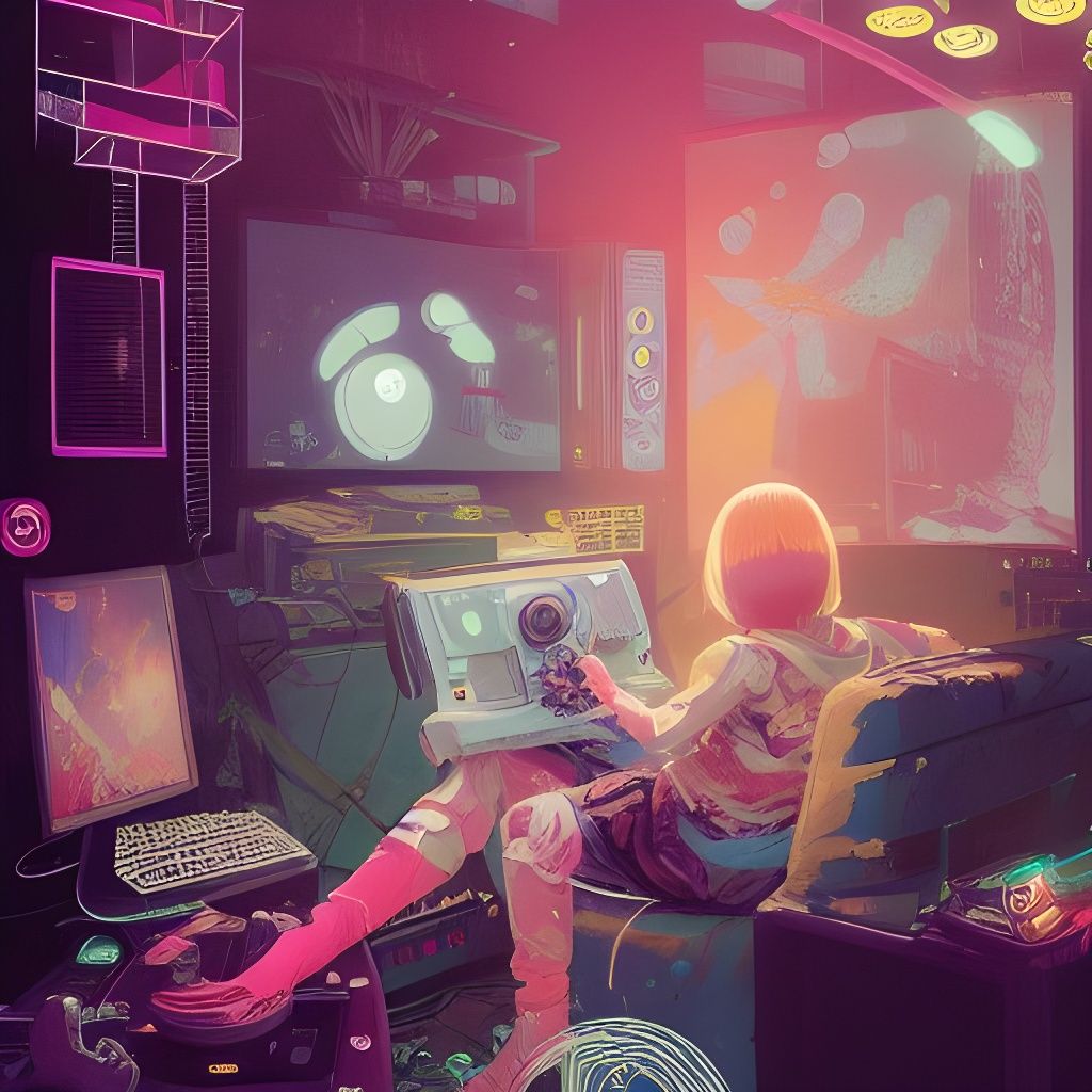 Cute Gamer Girl in Hyperdetailed Digital Painting