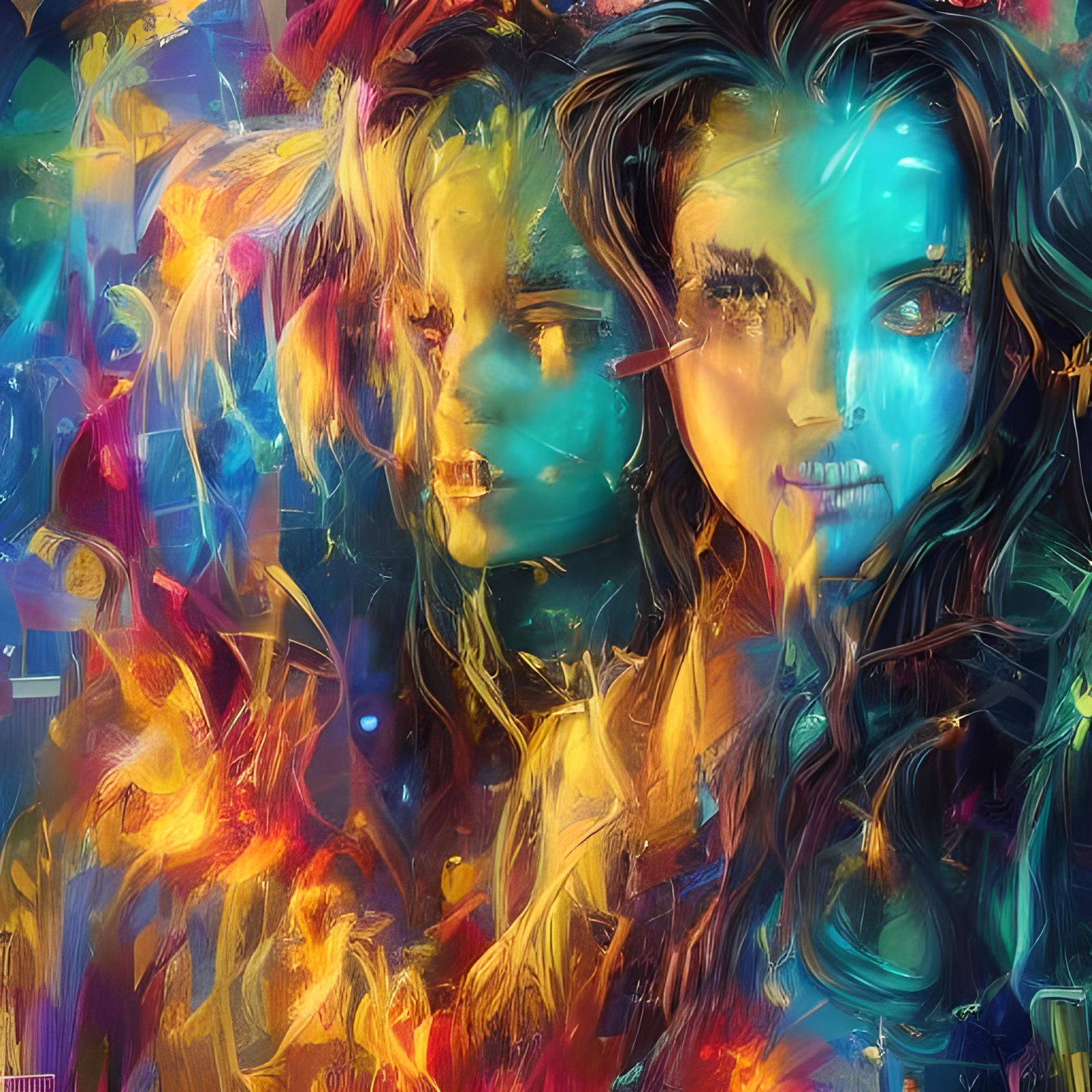 Woman in Dark Fantasy Setting with Festive Lighting