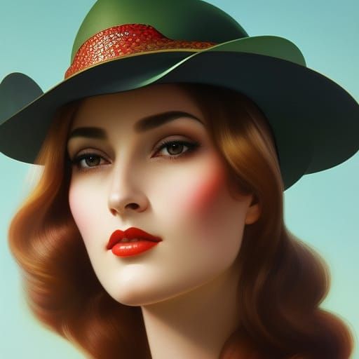 Apple Hat Portrait in Art Nouveau Style