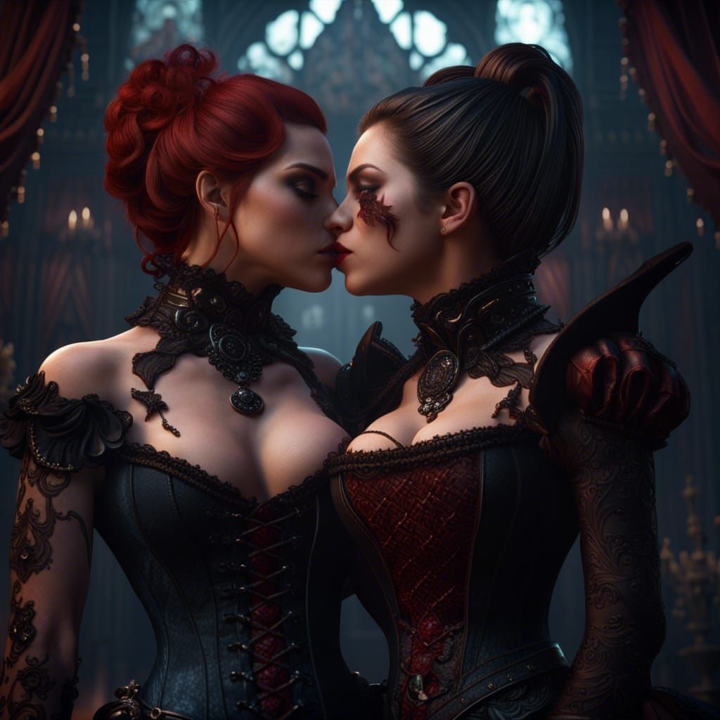 Two Vampires Kissing in Hyperrealistic Detail