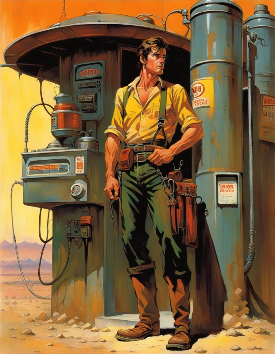 Retrofuturistic Gas Station Attendant Portrait
