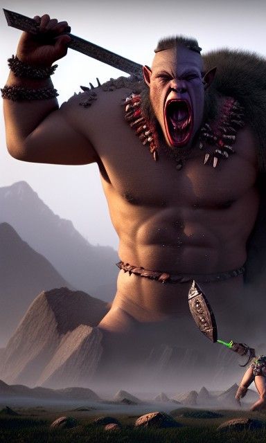 Half-Orc Barbarian Queen in Photorealistic Battle