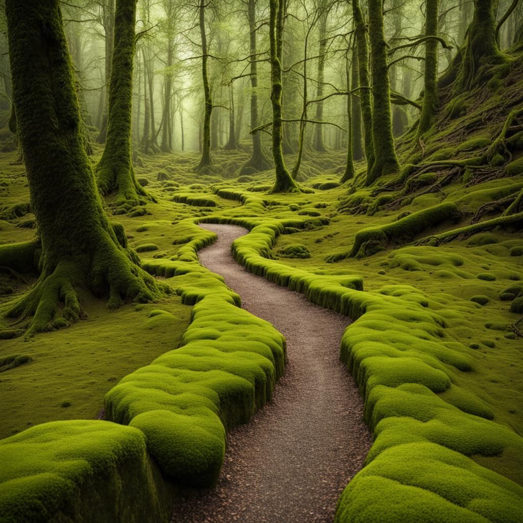 Mossy Path Through Quiet Forest Glen