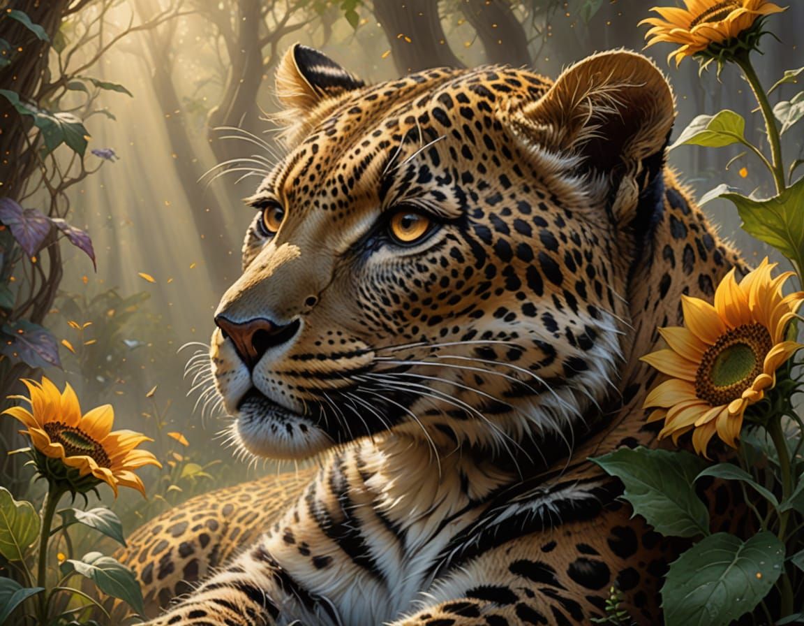 Leopard Cub Sleeps Safely Inside Giant Sunflower