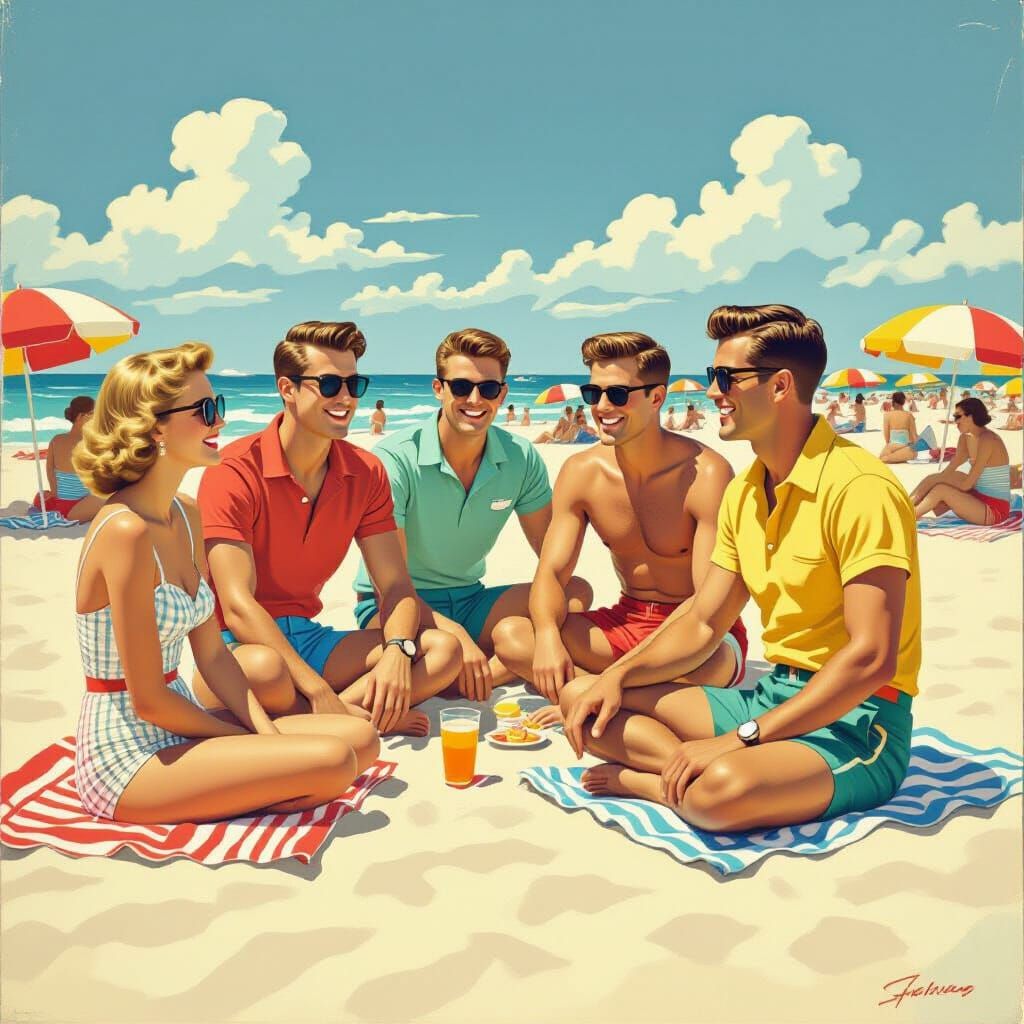 Vintage Beach Day with Friends, Travel Poster Style