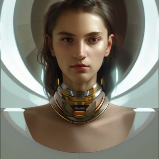Futuristic Robot Reflecting Roman Palace: Digital Portrait