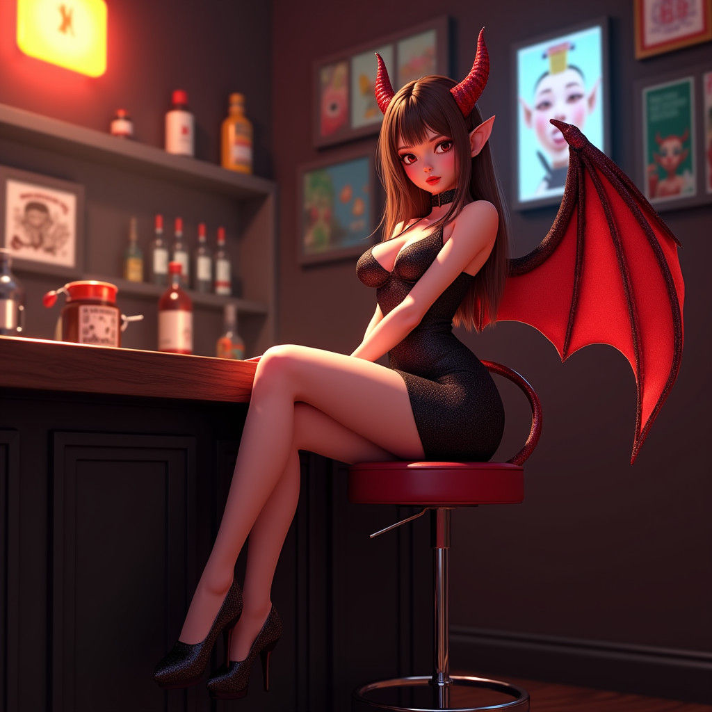 Devil Girl Pinup in 3D Anime Style