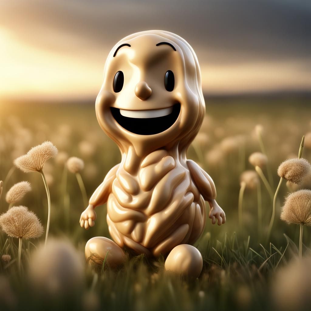 Happy Peanut Character in Meadow: CGI Fine Art