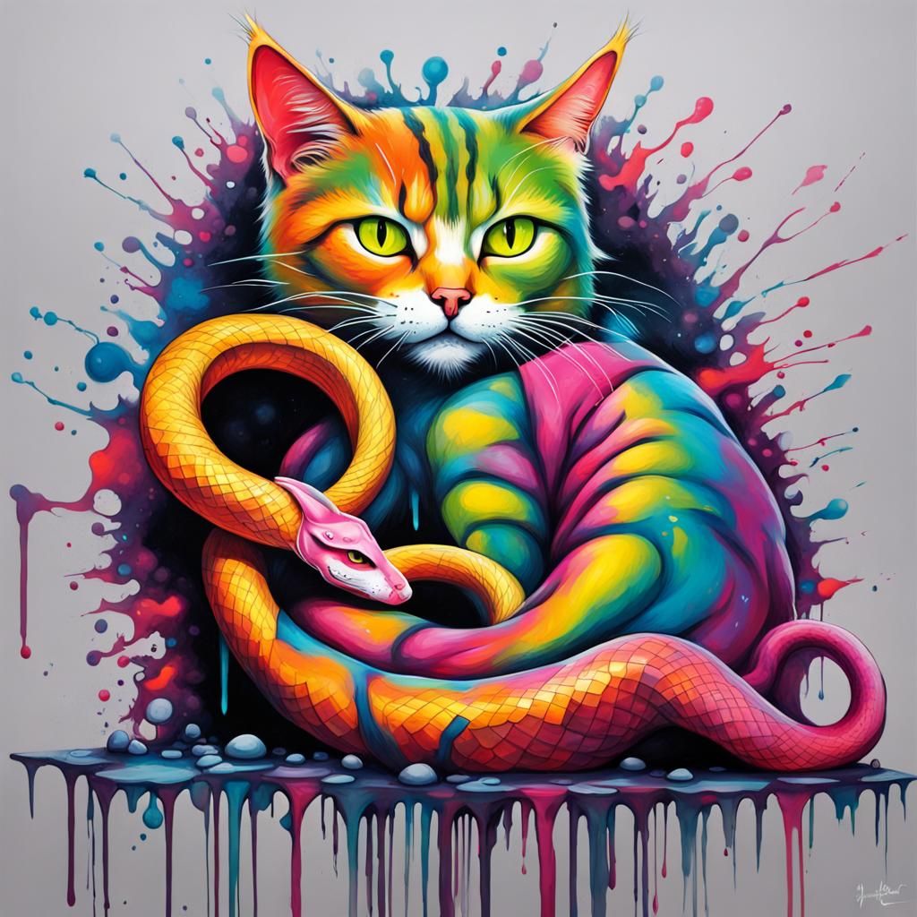 Cat-Snake Hybrid in Graffiti Art Style