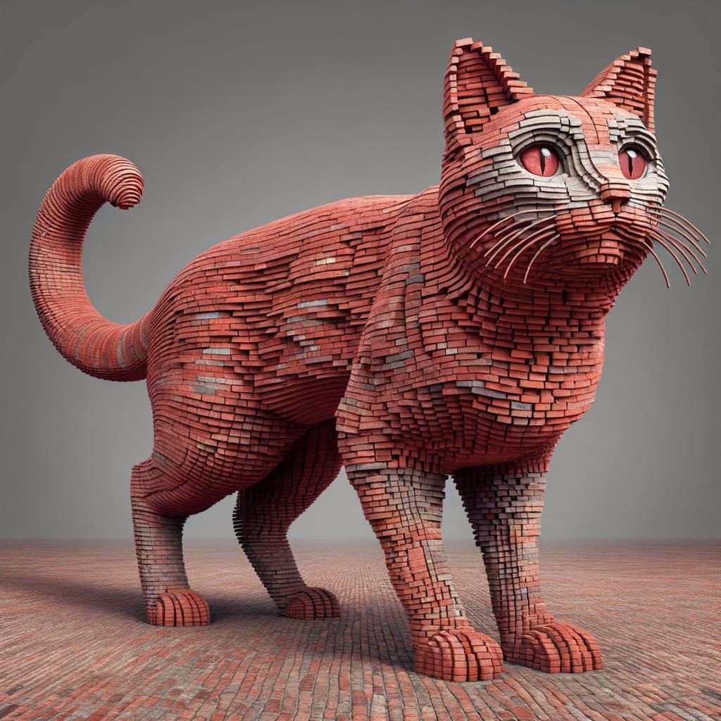Ultra-Realistic Brick Cat Sculpture