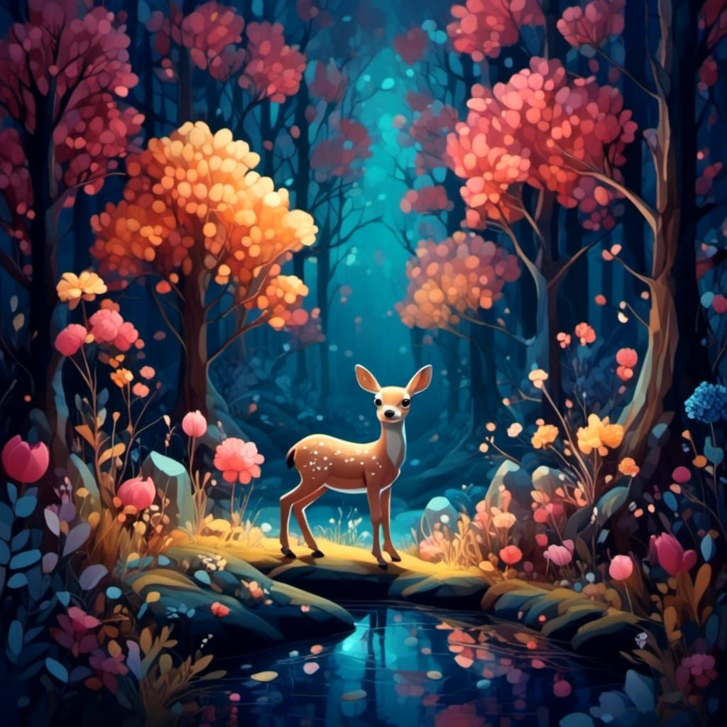 Cute 3D Marzipan Fawn in Dark Forest