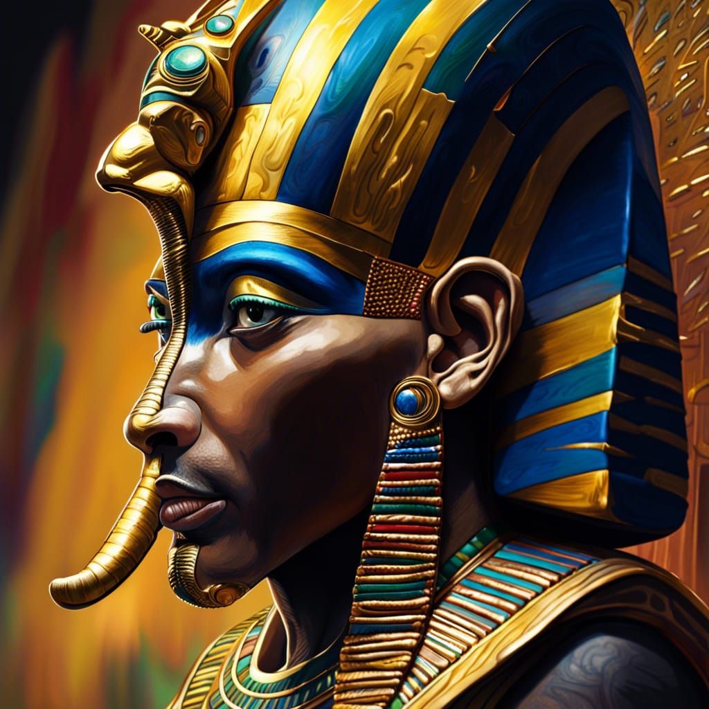 King Tut Portrait with Celebrity Face, Hyperrealistic Art