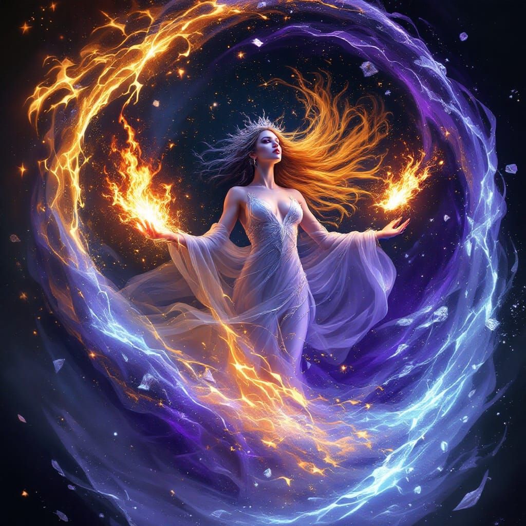 Gothic Goddess of Elemental Fury in Dark Fantasy Style