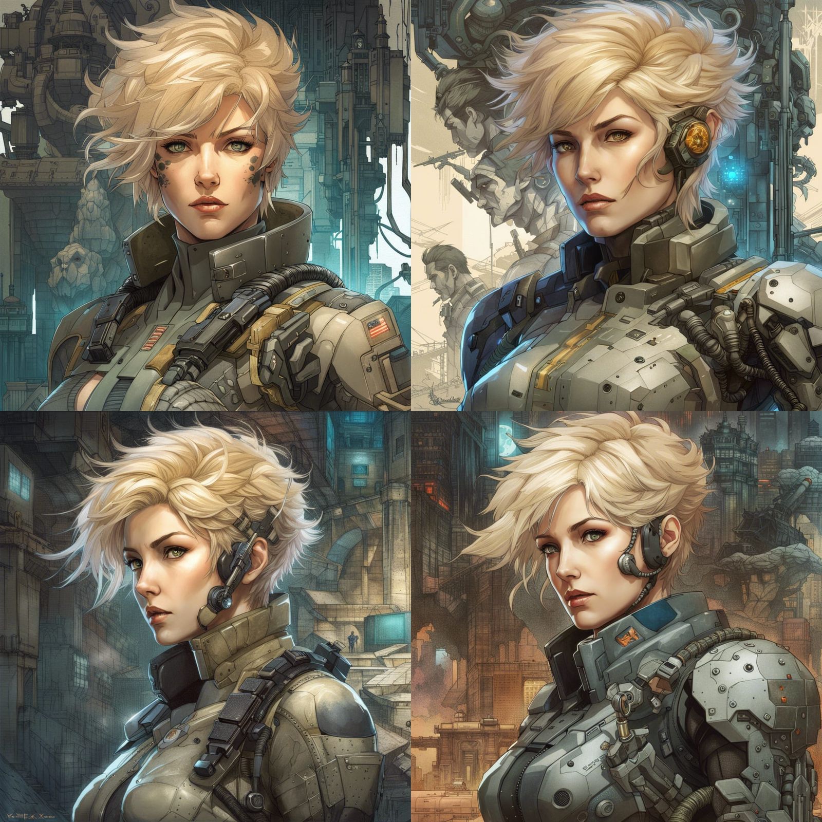 Female Solid Snake with Mecha Background, Digital Art