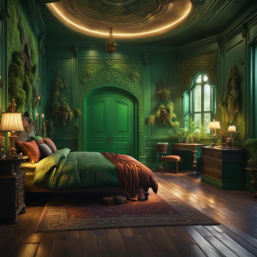 Lighter Green Bedroom in Detailed Matte Painting