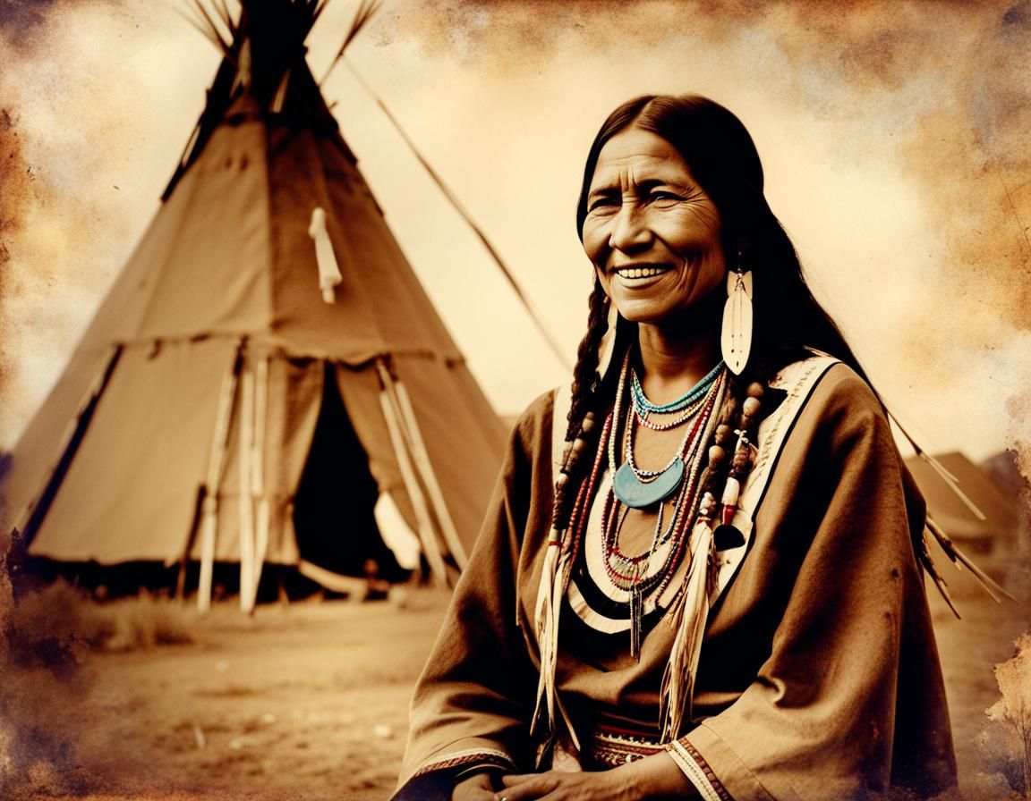 Vintage Sioux Woman Postcard with Tipi