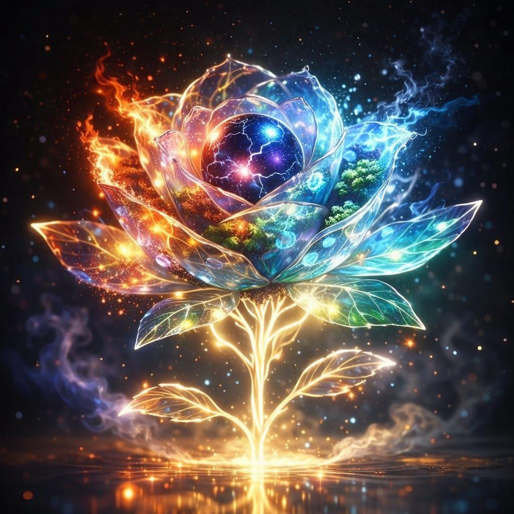 Crystal Rose Infused with Fire, Air, Water, Earth Elements