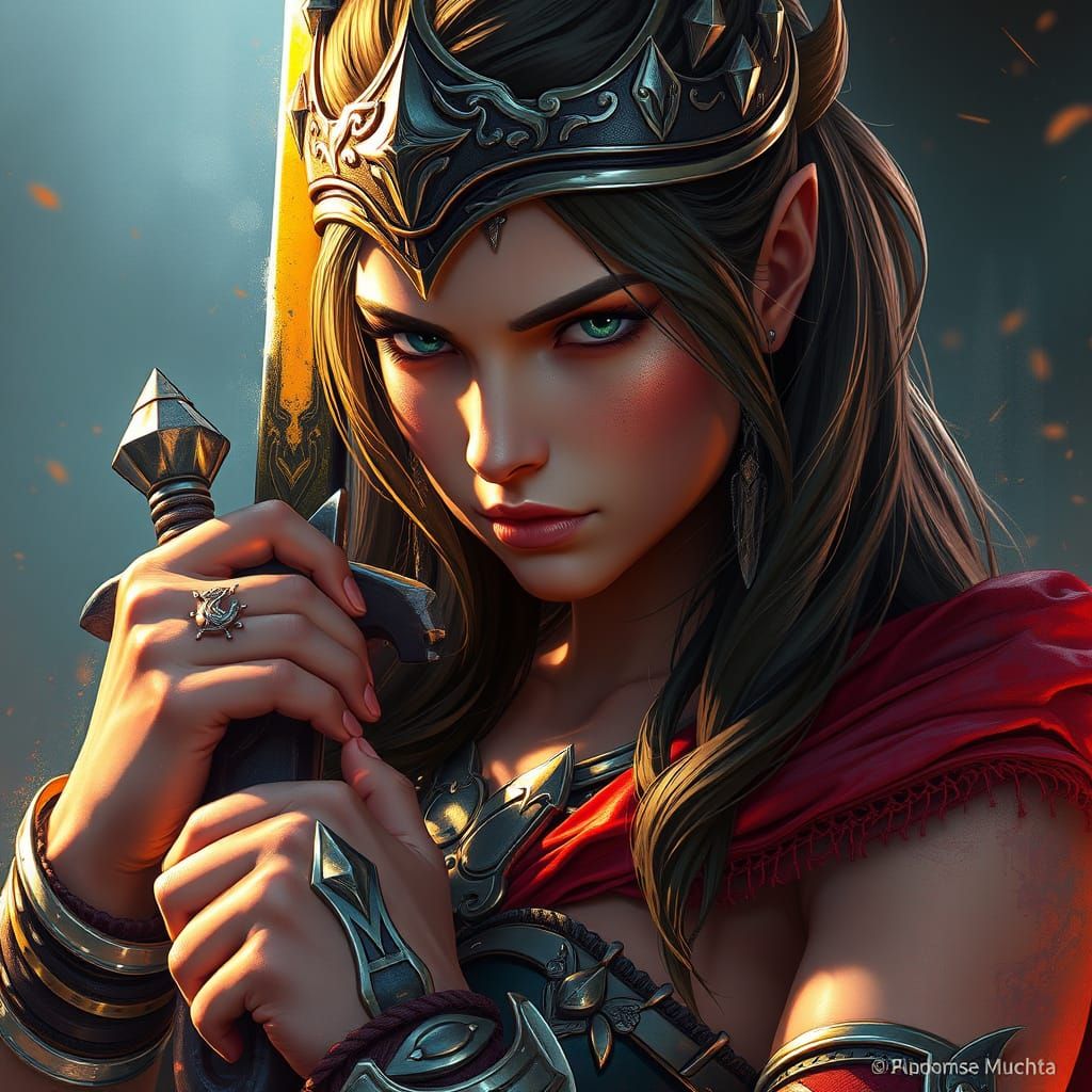 Xena Warrior Princess Portrait in Hyperdetailed Style