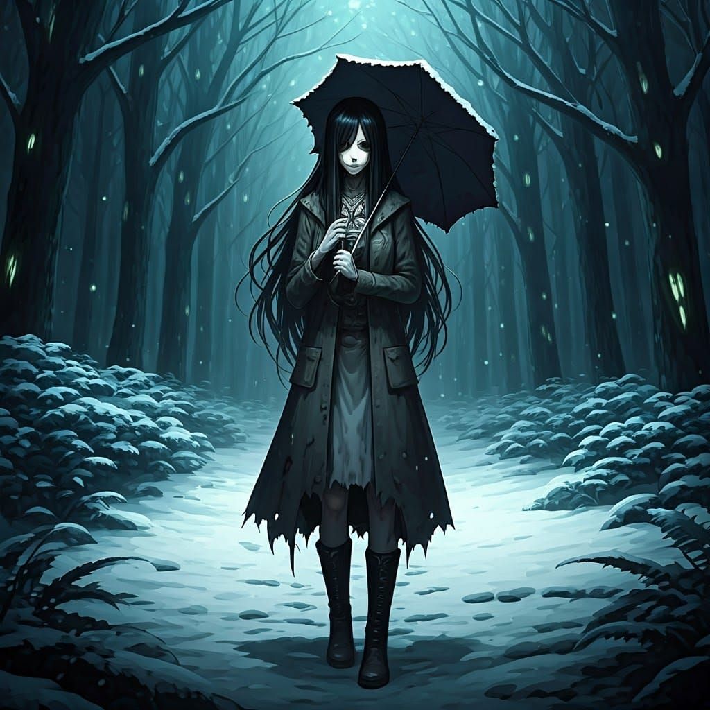 Ethereal Woman in Bioluminescent Anime Forest