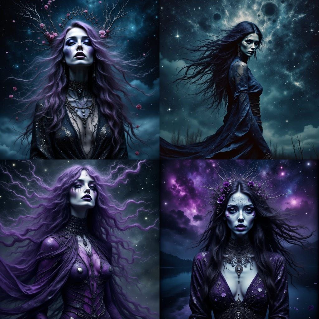 Fae Witch in Cosmic Meteor Shower, Double Exposure