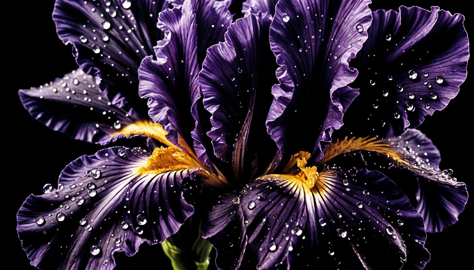 Macro Photograph of a Dewy Purple Iris Blossom