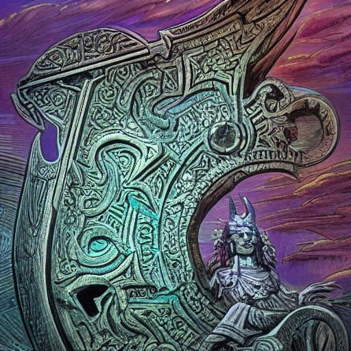 Ancient Cosmic Knife on Altar, Hyperrealistic Digital Art