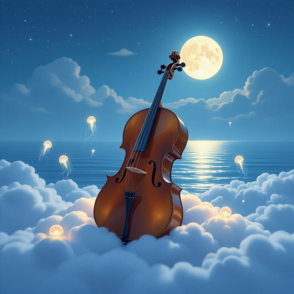 Moonlight Cello on Cloud Bank Over Starlit Ocean