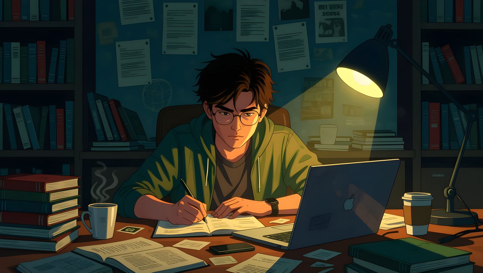 Focused Student Prepares for GATE Exam in Moody Digital Illu...