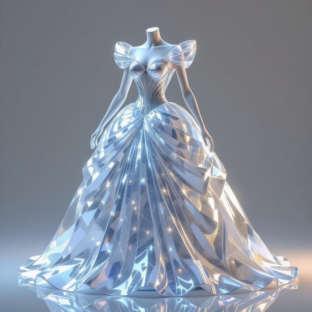 Glass Statue of Cinderella in Shimmering Gown