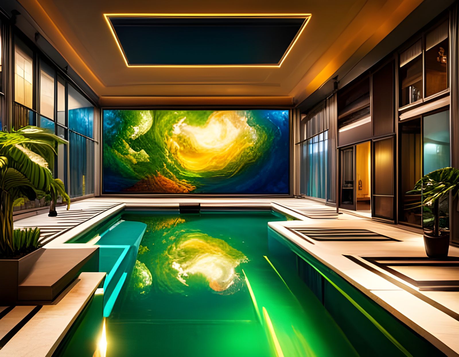 Refreshing Pool House in Pop Art Style