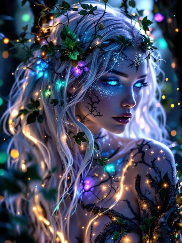 Surreal Goddess Radiates Ethereal Light in Mystical Forest
