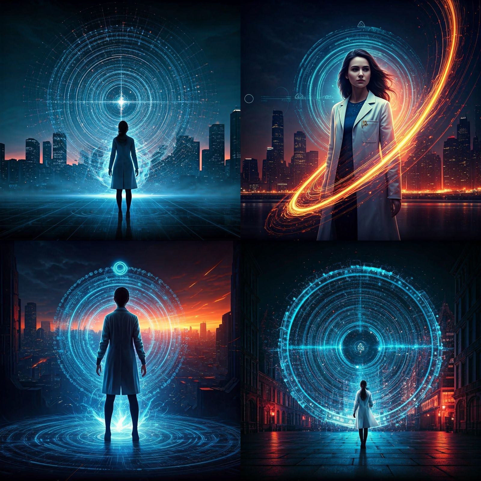 Quantum Alchemist: Swirling Energy and Cityscape