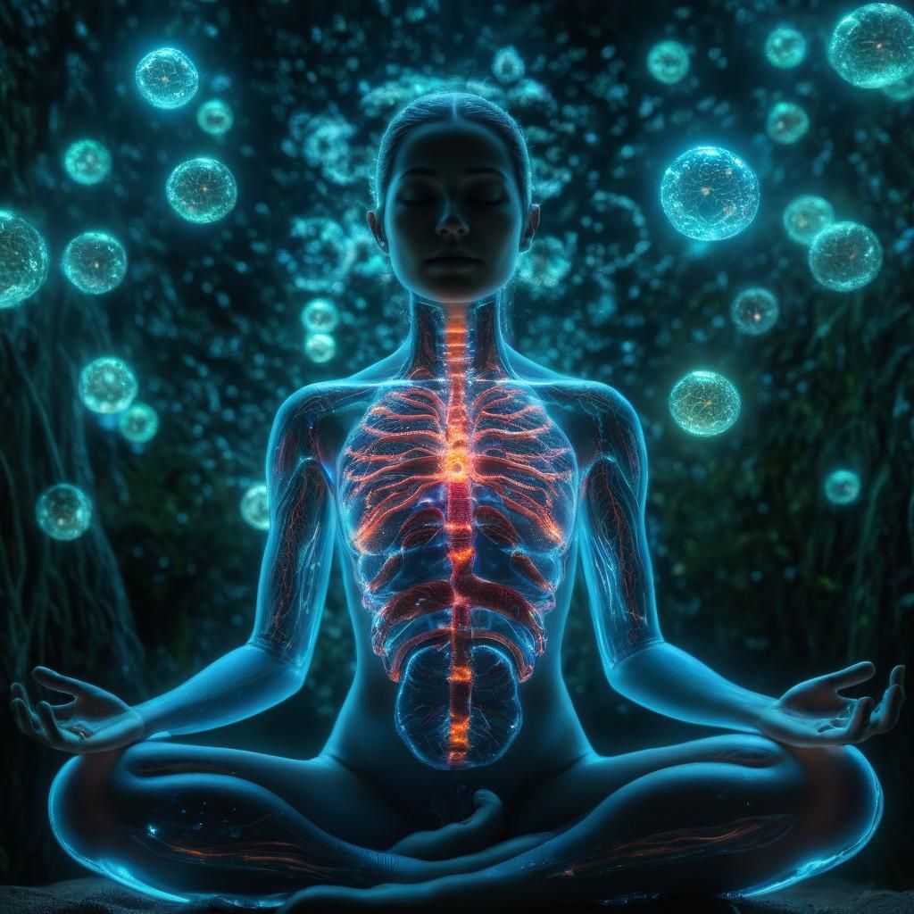 Bioluminescent Meditating Woman: Hyperrealistic Transparent ...