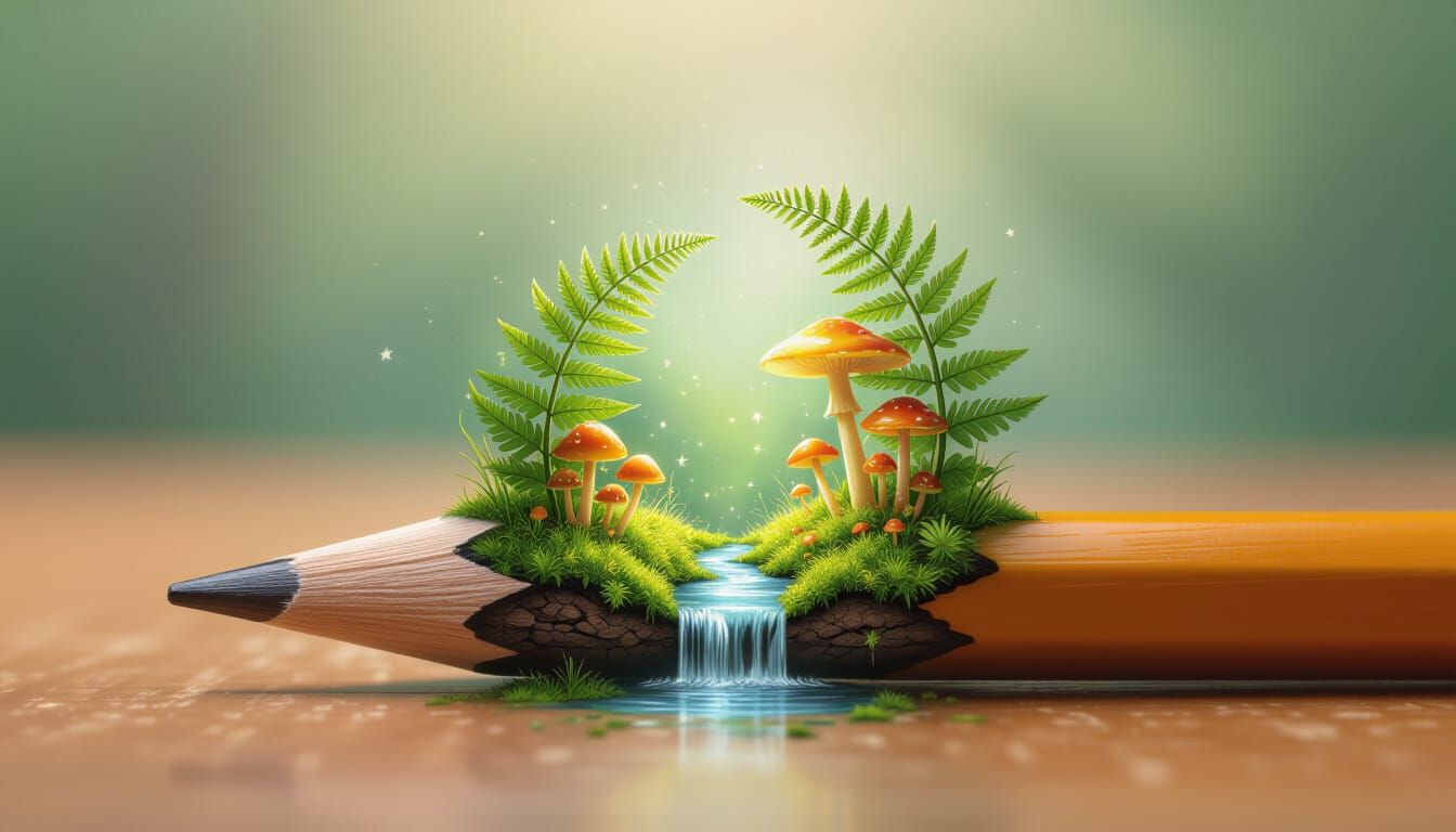 Pencil Unfurls Miniature Forest Scene on Desk