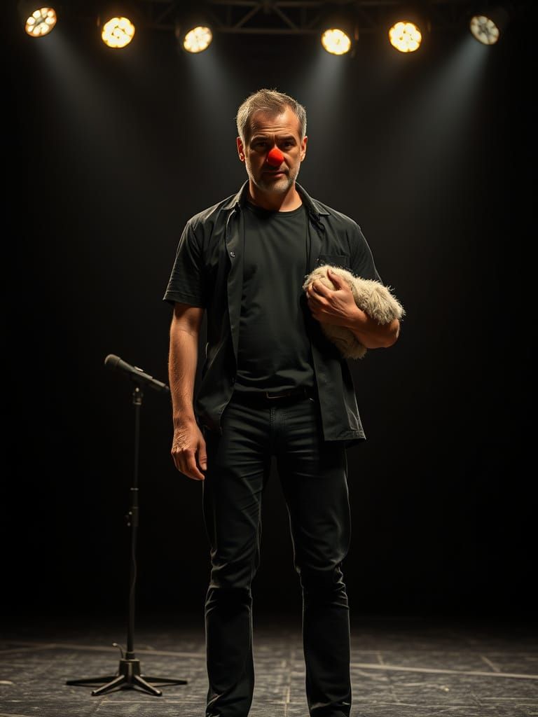 Italian Stage Actor in Moody Theater Setting