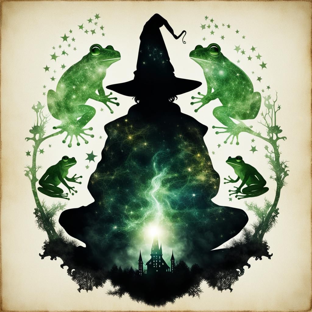 Wizard Silhouette in Double Exposure Magic Scene