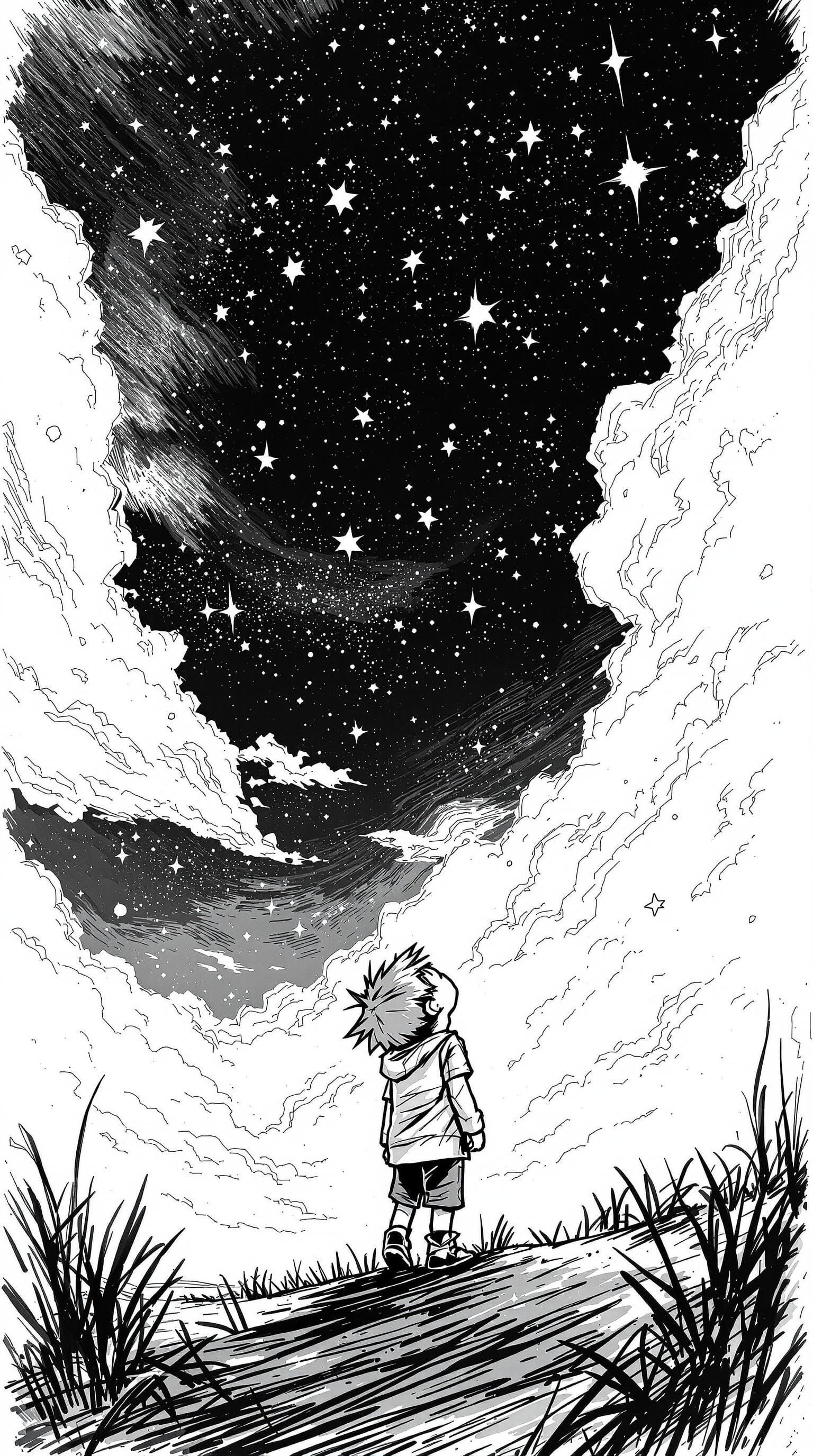 Autistic Child Looks Up to the Stars in Monochromatic Manga....